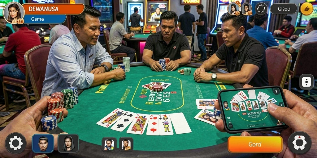 Tampilan gameplay menarik poker di DEWANUSA.