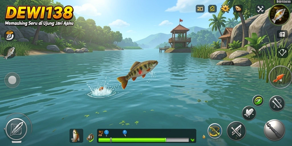 Tampilan gameplay DEWI138 yang menarik saat memancing ikan.