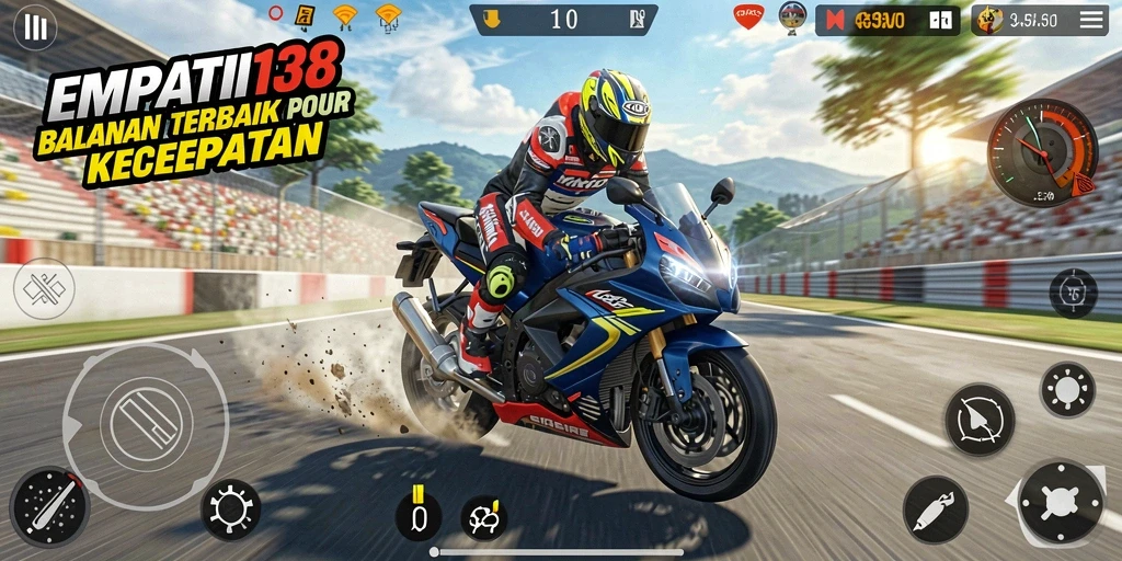 Screenshot gameplay balapan motor yang mendebarkan di EMPATI138.