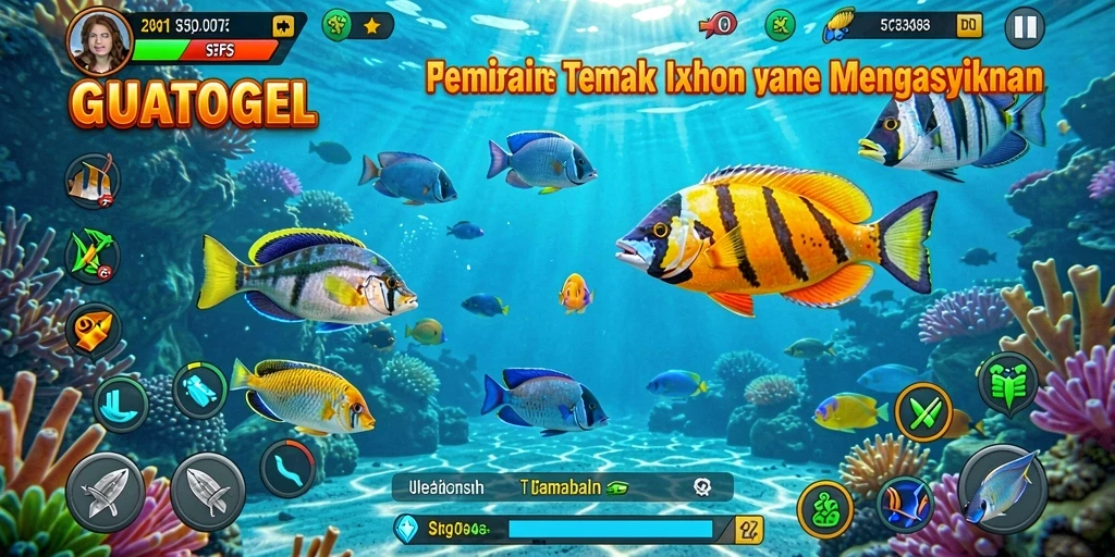 Tampilan gameplay GUATOGEL dengan aksi menembak ikan yang seru.