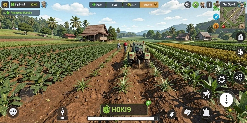 Tampilan gameplay HOKI9 yang penuh warna dan interaktif dalam bertani.