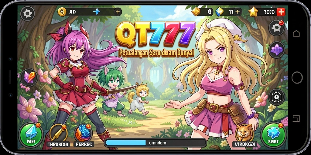 Tampilan gameplay QT777 yang penuh warna dan seru.