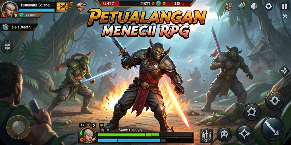 Screenshot UH77 menampilkan aksi pertarungan dramatis dalam dunia ARPG.